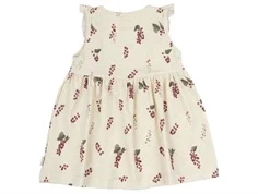 Råhvid ærmeløs kjole fra Petit Piao med røde sommer ribs PP228 Berry bagfra